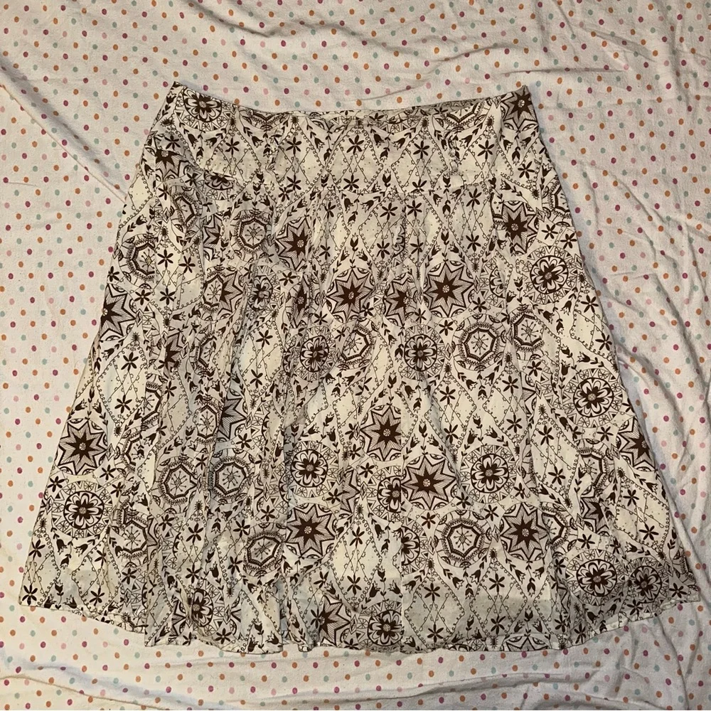 Apt. 9 Cream Boho Skirt - Size 12 Pleated Waist Flared Floral Stars - Picture 1 of 4